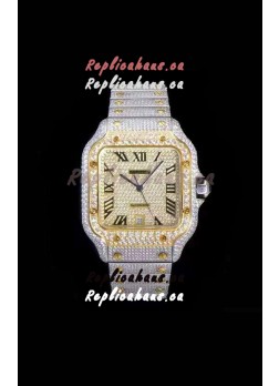 Santos De Cartier Swiss Replica Watch with Diamonds Embedded Dial in Two Tone Casing 40MM