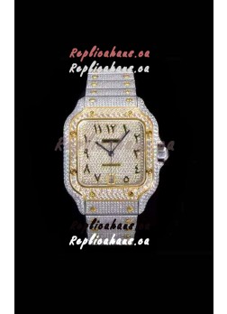 Santos De Cartier Swiss Replica Watch with Diamonds Embedded Dial in Two Tone Casing 40MM