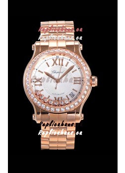 Chopard Happy Sport 1:1 Mirror Swiss Automatic Replica Watch 36MM in Rose Gold Casing White Dial