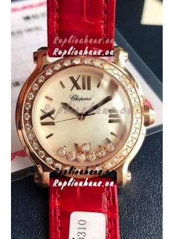 Chopard Happy Rose Gold Swiss Quartz Watch 1:1 Mirror Replica - Genuine Diamonds 