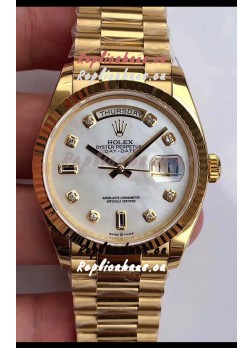 Rolex Day Date 36MM Yellow Gold M128238 in White Mother of Pearl Dial 1:1 Mirror Replica Watch
