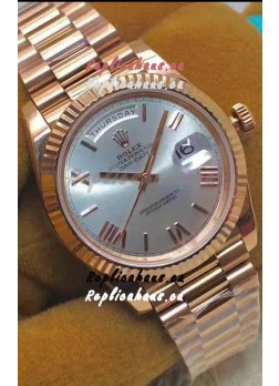 Rolex Day Date 40MM 228235 1:1 Rose Gold in Silver Dial 1:1 Mirror Replica Watch