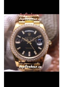 Rolex Day Date Presidential 904L Steel Yellow Gold 40MM - Black Dial 1:1 Mirror Quality Watch