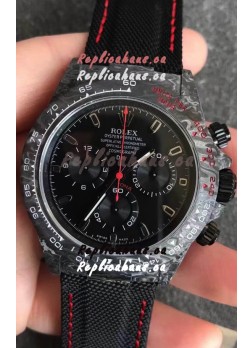 Rolex Daytona DiW Forged Cabon Casing 1:1 Mirror Replica with Nylon Strap - Full Black Dial 