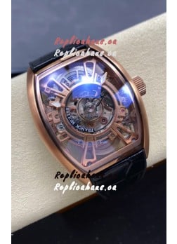 Franck Muller Curvex Grand Central Tourbillon Rose Gold Casing Watch in 1:1 Mirror Replica Watch