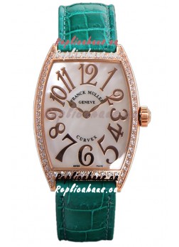 Franck Muller Cintree Curvex Mother of Pearl Dial Watch in Rose Gold Plating - Green Strap 
