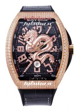 Franck Muller Vanguard Yachting Dragon V45 Black Dial in Gold Diamonds Bezel Swiss Replica
