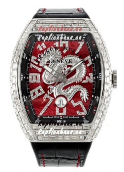 Franck Muller Vanguard Yachting Dragon V45 Red Dial in Square Diamonds Bezel Swiss Replica