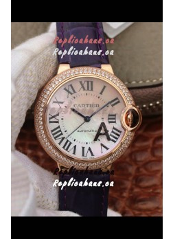 Ballon De Cartier Swiss Automatic 1:1 Mirror Quality 36MM in Purple Strap Rose Gold Casing