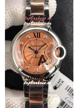 Ballon De Cartier Swiss Quartz 1:1 Mirror Quality 28MM in Two Tone Rose Gold Strap