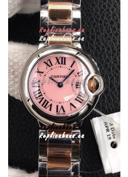 Ballon De Cartier Swiss Quartz 1:1 Mirror Quality 28MM in Two Tone Rose Gold Strap