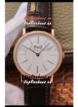 Piaget Altiplano G0A31114 1:1 Mirror Swiss Replica Watch in Rose Gold White Dial Diamonds Bezel