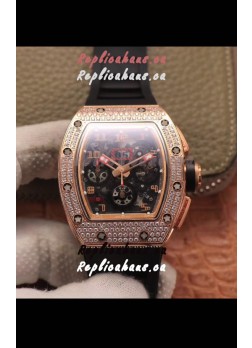 Richard Mille RM011 Felipe Massa 1:1 Mirror Quality One Piece Black Ceramic Rose Gold Diamonds Watch 