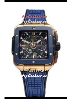 Hublot Square Bang Unico Rose Gold Blue Ceramic Chronograph Watch 1:1 Mirror Replica