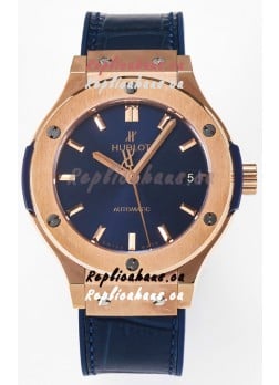 Hublot Super Clone Classic Fusion Rose Gold 38MM 1:1 Mirror Replica Watch Blue Dial