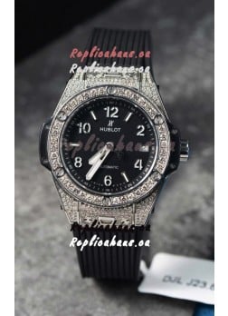 Hublot Big Bang One Click Mossanites Paved Casing Swiss Replica Watch Black Dial