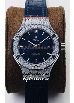 Hublot Classic Fusion Diamonds Steel Blue Dial 38MM Swiss Replica Watch 1:1 Mirror Quality