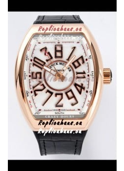 Franck Muller Vanguard Crazy Hours in Rose Gold Plating - White Dial Swiss Replica Watch 