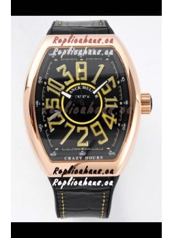 Franck Muller Vanguard Crazy Hours in Rose Gold Plating - Black Dial Swiss Replica Watch 