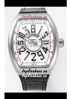 Franck Muller Vanguard Crazy Hours in Stainless Steel - White Dial Swiss Replica Watch 