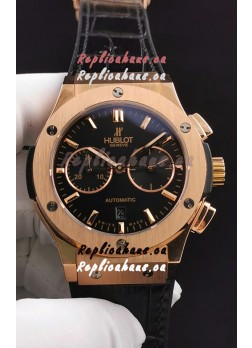Hublot Classic Fusion Chronograph Rose Gold Casing Black Dial 1:1 Mirror Replica Watch 