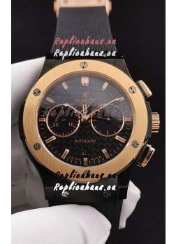 Hublot Classic Fusion Chronograph Ceramic Yellow Gold Bezel Carbon Dial 1:1 Mirror Replica Watch 