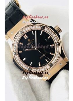 Hublot Classic Fusion Rose Gold Black Dial Swiss Replica Watch 1:1 Mirror Quality 