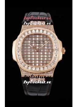 Patek Philippe Nautilus 5711/R Swiss Replica Watch 1:1 Mirror Replica in Rose Gold Diamonds Casing