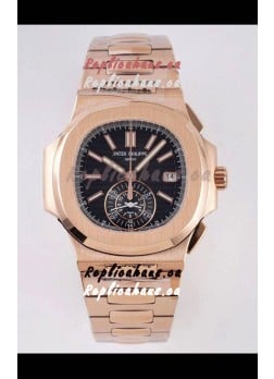 Patek Philippe Nautilus 5980/R Rose Gold 904L Steel Case in Black Dial - 1:1 Mirror Replica