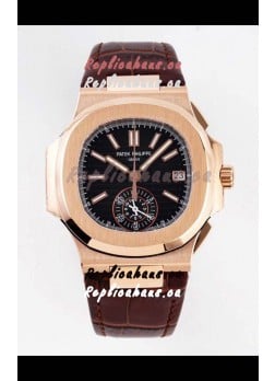 Patek Philippe Nautilus 5980/1R-001 Rose Gold 904L Steel Case in Black Dial - 1:1 Mirror Replica