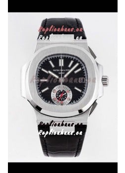 Patek Philippe Nautilus 5980/1A 904L Steel Case in Black Dial Leather Strap - 1:1 Mirror Replica