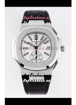 Patek Philippe Nautilus 5980/1A 904L Steel Case in White Dial Leather Strap - 1:1 Mirror Replica