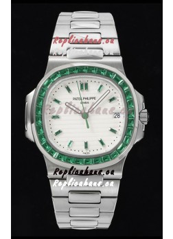 Patek Philippe Nautilus 5711 White Dial 1:1 Mirror Replica in 904L Steel with Rubies Bezel