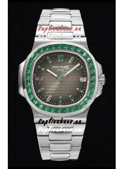 Patek Philippe Nautilus 5711 Grey Dial 1:1 Mirror Replica in 904L Steel with Rubies Bezel