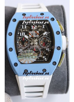 Richard Mille RM011 Blue Ceramic Casin White Rubber Strap 1:1 Mirror Swiss Replica Watch 