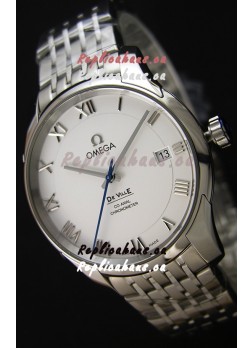 Omega De-Ville Annual Calendar Steel Strap Swiss Replica Watch 1:1 Mirror Edition in White Dial