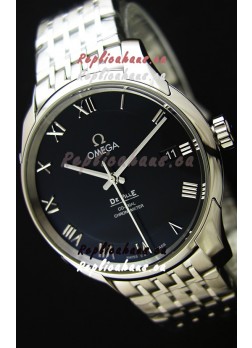Omega De-Ville Annual Calendar Steel Strap Swiss Replica Watch 1:1 Mirror Edition in Black Dial