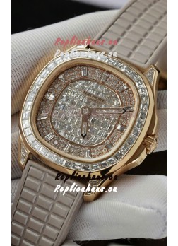 Patek Philippe Aquanaut 5062/450R-001 Rose Gold Diamonds Paved Swiss Replica Watch 