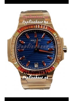 Patek Philippe Nautilus 7118R 35MM 1:1 Rose Gold Case Blue Dial 1:1 Mirror Replica Watch