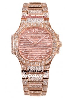 Patek Philippe Nautilus 7118R 35MM 1:1 Diamonds Paved Watch in Rose Gold Casing