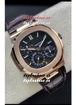 Patek Philippe Nautilus 5712/R 1:1 Quality Swiss Replica Watch in Brown Dial Leather Strap