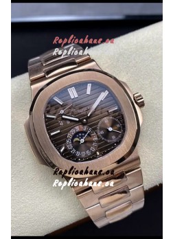 Patek Philippe Nautilus 5712/R 1:1 Quality Swiss Replica Watch in Brown Dial Rose Gold Strap