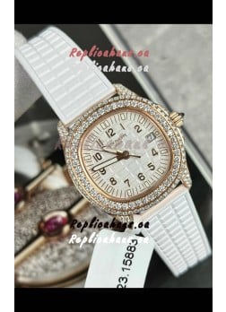 Patek Philippe Superclone Aquanaut 5069R Mossanites Paved Watch in Rose Gold Casing