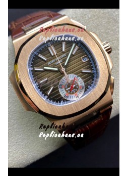 Patek Philippe Nautilus 5980/R Chronograph Rose Gold on 904L Steel Case in Brown Dial - 1:1 Mirror Replica