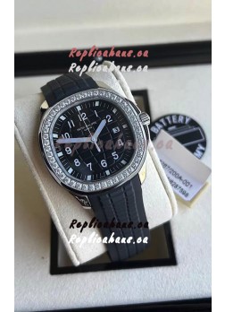 Patek Philippe Aquanaut 5267 Swiss Replica Black Dial in Stainless Steel Diamonds Bezel 38.5MM