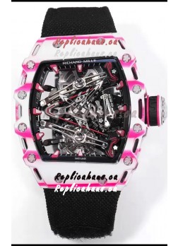 Richard Mille RM38-02 White/Pink Carbon Bubba Watson Black Nylon Tourbillon Movement 1:1 Mirror Replica