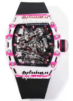 Richard Mille RM38-02 White/Pink Carbon Bubba Watson Black Rubber Tourbillon Movement 1:1 Mirror Replica