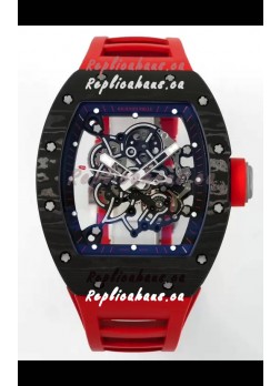 Richard Mille RM055 Black Carbon Casing Red Rubber Strap 1:1 Superclone Genuine Tourbillon Watch 