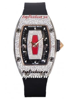 Richard Mille RM007 Diamonds Paved Red Dial 904L Steel Superclone Swiss Watch