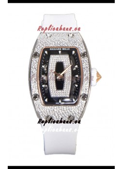 Richard Mille RM007 Diamonds Paved White Strap 904L Steel Superclone Swiss Watch